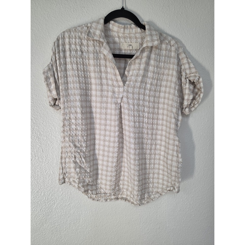 Thread + Supply Women's Small Gingham Collared Button-Up Shirt Blouse Top